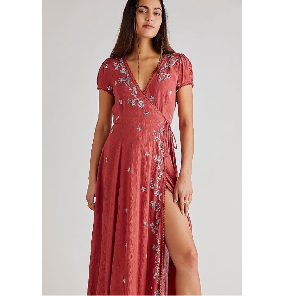 Free People | Mia Floral Embroidered Maxi Wrap Dress Size S - Picture 3 of 5